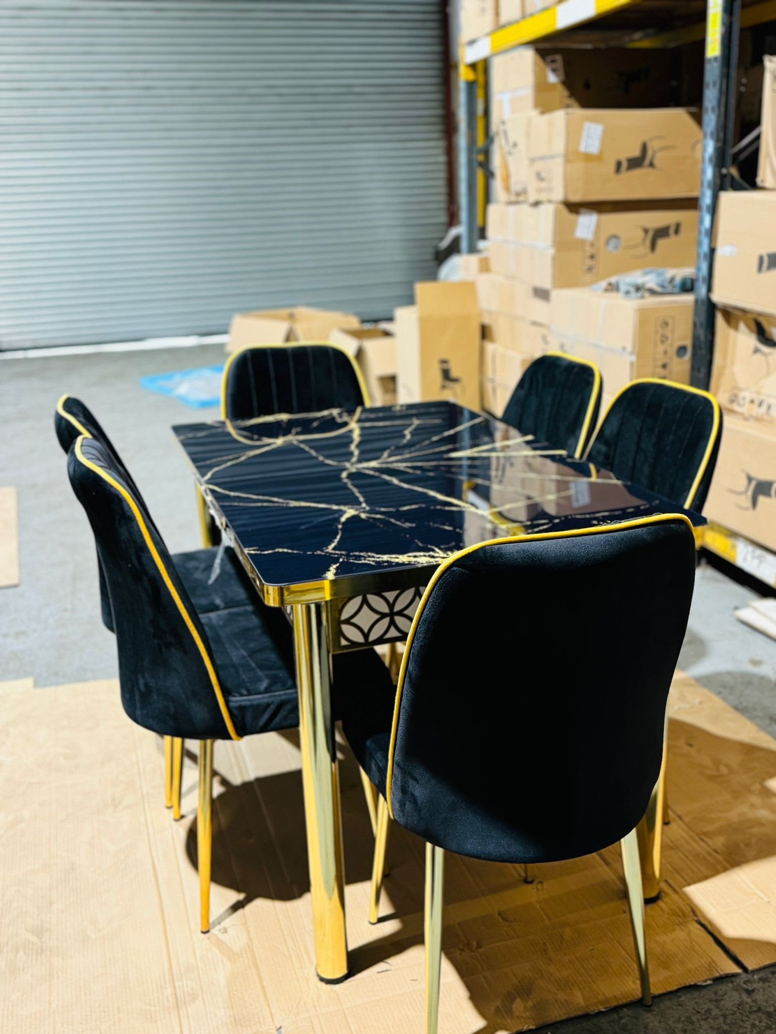 Black Gold Glass Table